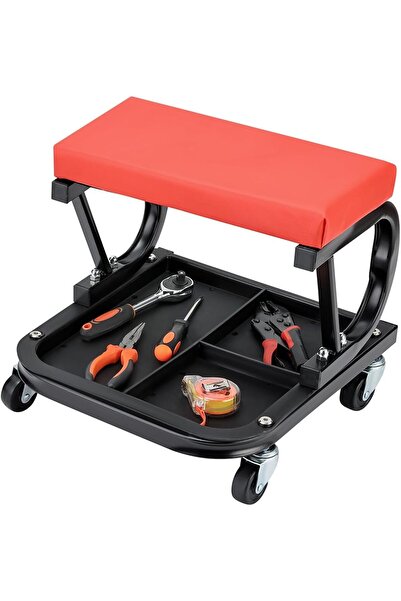 Lawazim Rolling Garage Creeper Seat with Tool Tray - 36.2x35.7x33.5 cm