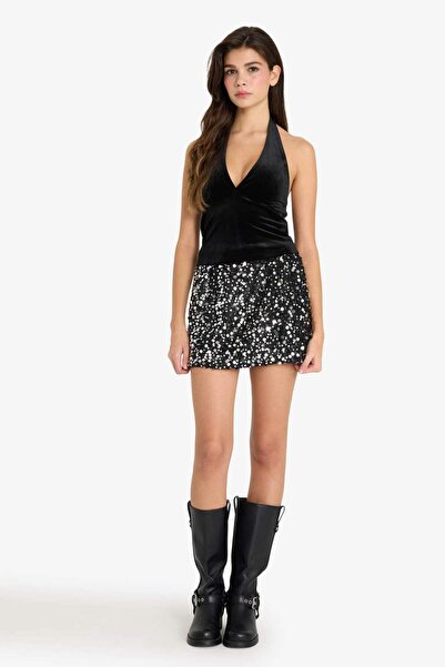 DeFacto Elastic Waist Sequined Mini Skirt G5956Ax25Wn