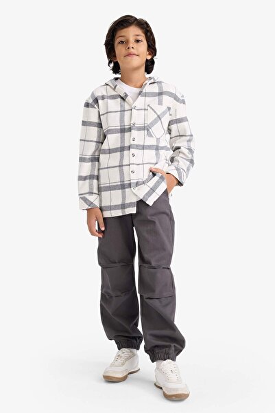 DeFacto Boy's 2-Piece Set Hooded Checkered Shirt Pants G4674A825Wn