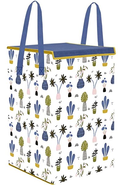 PrettyKrafts 75L Non-Woven Mushroom Print Foldable Laundry Basket with Lid & Handle (36x36x53 cm, Wh