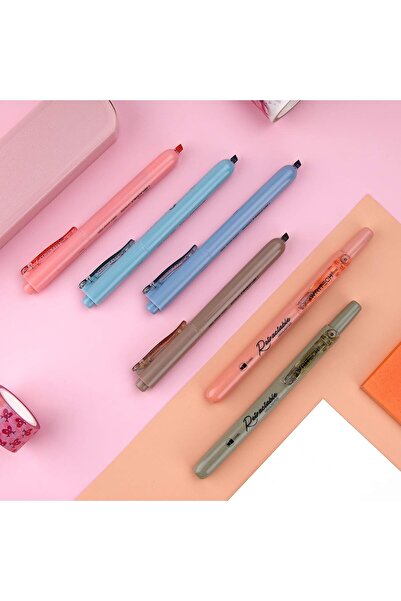 Writech Retractable Highlighters - 6 Vintage Multicolor Chisel Tip (Smear-Free)