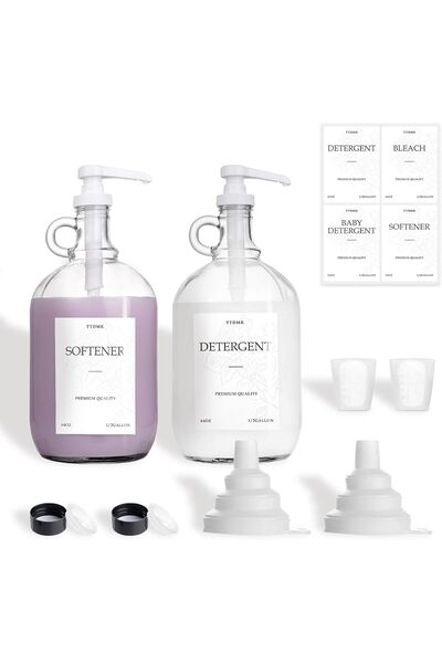 genernic 2 Pcs Glass Laundry Detergent Dispenser (64 oz Each) with Pumps, Labels & Funnels - TTDMK