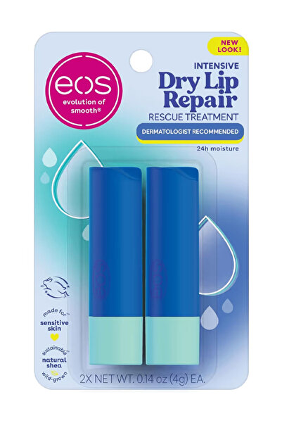 Eos علاج مكثف لإصلاح الشفاه الجافة بنكهة الفراولة من إي أو إس - قطعتان