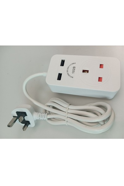 FlashHawk سلك تمديد شريط الطاقة البريطاني بمنفذ واحد مع منفذي USB للشحن السري...