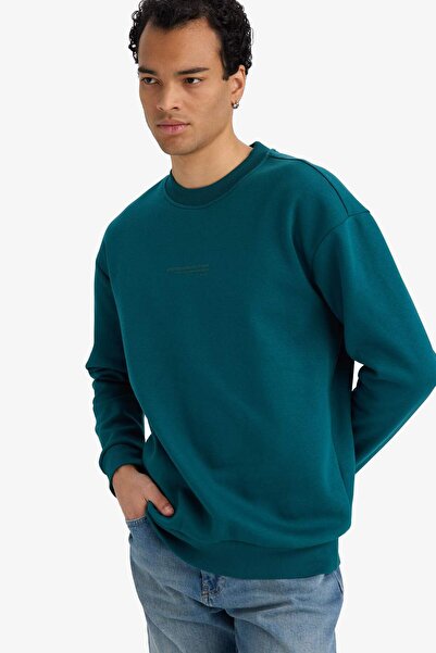 DeFacto Φούτερ με στάμπα με μαλακό γούνινο επένδυση στο εσωτερικό, με λαιμόκοψη σε σχήμα boxy fit X8282AZ25AU