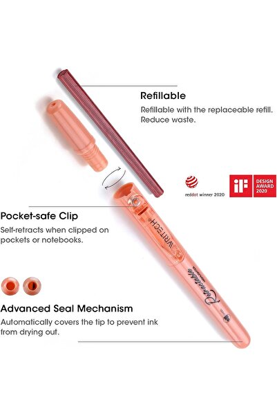 Writech Retractable Highlighters - 6 Vintage Multicolor Chisel Tip (Smear-Free)