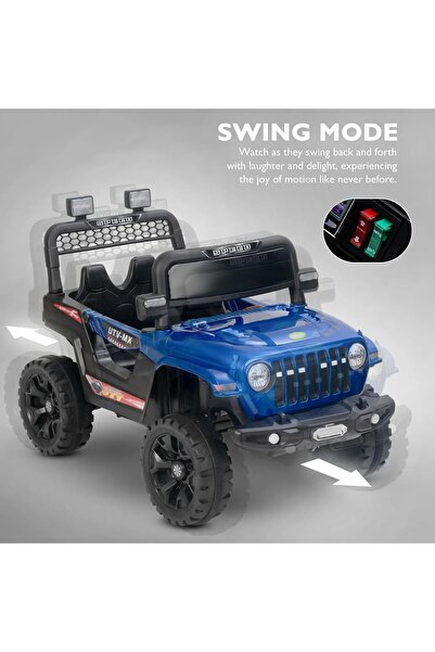 Toybox Electric Jeep for Kids Ride on Toy Rechargeable Baby Car with LED & RGB Light & Music, Blue