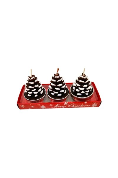 OEM Set of 3 decorative candles, fir-cone shape, brown, 6 cm