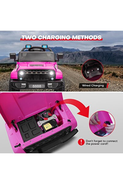 Toybox Electric Jeep for Kids Ride on Toy Rechargeable Baby Car with LED & RGB Light & Music, Pink