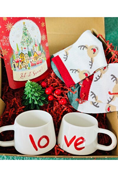 hasır bohem Yılbaşı hediye kutusu özel set hediye yılbaşı LOVE kupa çorap ve ...