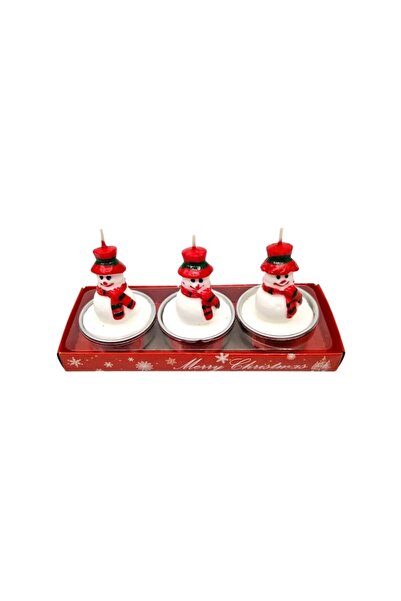 OEM Set of 3 decorative candles, snowman, white with red, 14x7x5cm