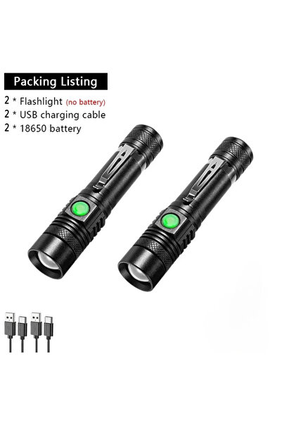 Choice 2 قطعة U518 18650 سبائك الألومنيوم المحمولة مصباح يدوي قوي LED USB قابلة لإعادة الشحن في الهواء الطلق