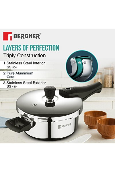 Bergner Argent Elements Triply 2.5L Pressure Pan with Triple Safety System and Pressure Indicator