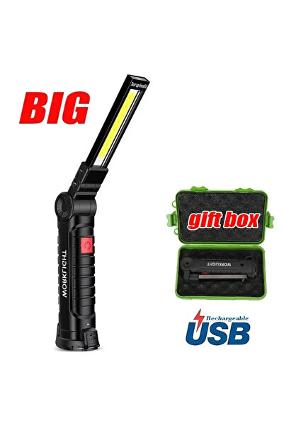 Choice مصباح عمل LED COB كبير W52 مع صندوق، مصباح يدوي LED قابل لإعادة الشحن عبر USB وقابل للتعتيم ومصباح تفتيش مع ما