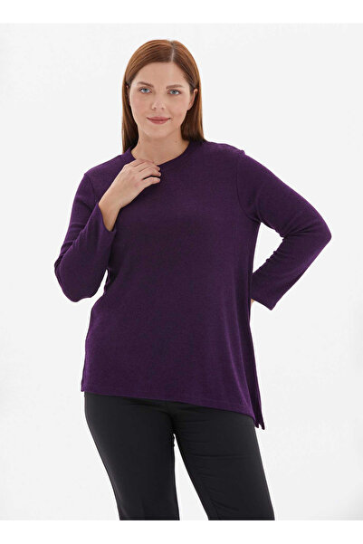Selen Yuvarlak Yaka Düz Mor Kadın Bluz 25KSL8257