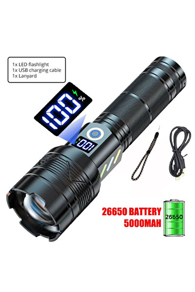 Choice بطارية A06A 5000 مللي أمبير في الساعة، مصباح يدوي LEP طويل المدى عالي الطاقة، شحن USB، بطارية ليثيوم 26650