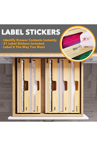 SpaceAid 2-in-1 Bamboo Wrap Dispenser with Cutter and Labels – Fits 12-inch Rolls