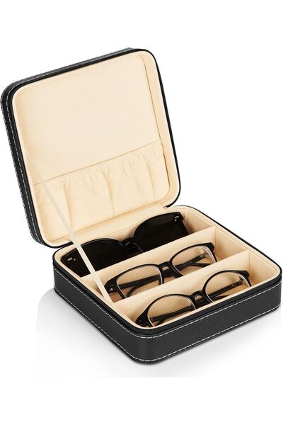 genernic Portable 3-Slot PU Leather Sunglasses Travel Organizer Case