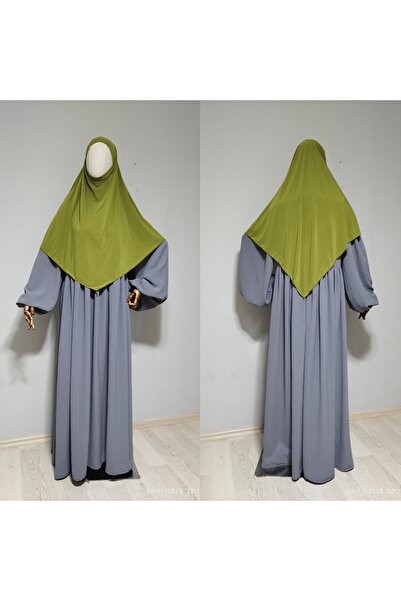 AHRAR tesettür Short Length Sandy Souffle Khimar Ready to Wear Hijab Scarf Olive Green