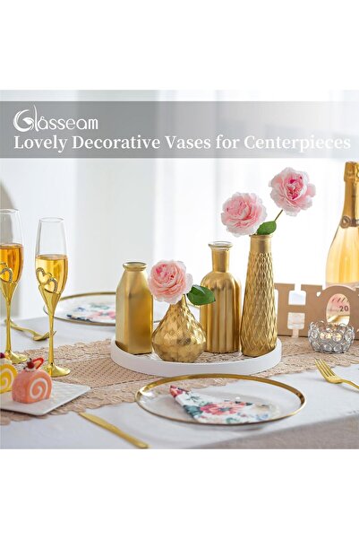 Glasseam Gold Glass Vases Set of 4 - Small Decorative Flower Vases