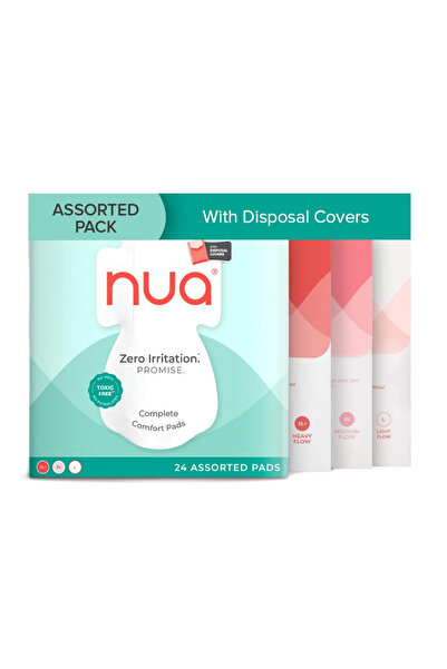 NUA فوط صحية مريحة كاملة للبشرة الحساسة - عبوة من 24 قطعة (6 ثقيلة، 8 متوسطة،...