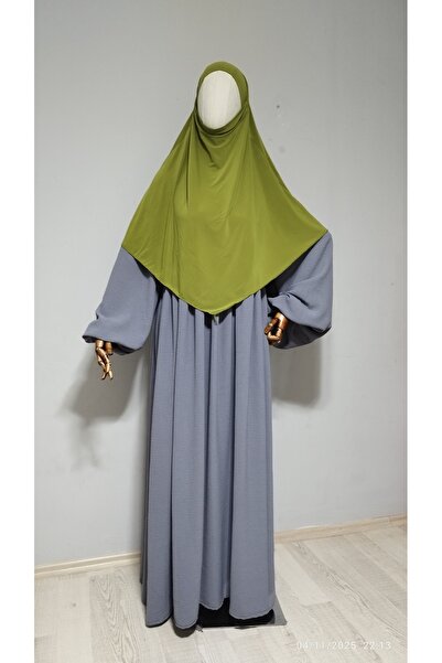 AHRAR tesettür Short Length Sandy Souffle Khimar Ready to Wear Hijab Scarf Olive Green