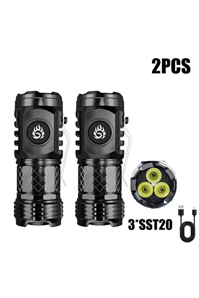 Choice 2000 لومن، قطعتان عالي الجودة 3*SST20 مصباح يدوي LED مدمج ببطارية USB قابلة لإعادة الشحن وقلم بمشبك رأس