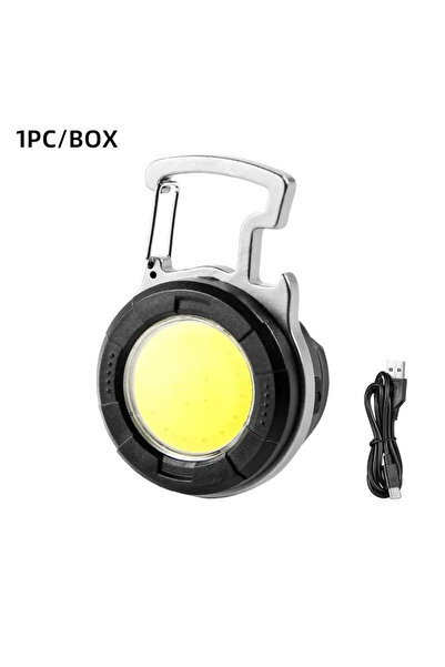 Choice YT877 مصباح يدوي محمول أسود اللون مزود بسلسلة مفاتيح من نوع COB ومصابيح عمل LED صغيرة وكشاف من النوع C قابل لإعادة الشحن