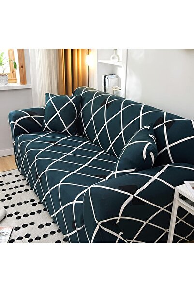 HOUSE OF QUIRK Stretch Universal Sofa Cover, Blue Diamond, Double Seater