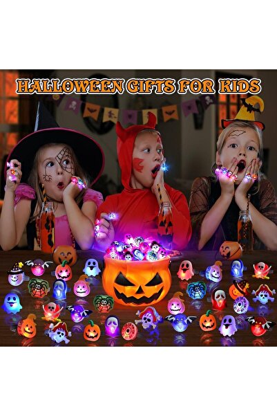 Choice 50pcs 50pcs Halloween LED Light Up Rings Toys Horror Pumpkin Ghost Spider Glow Finger Rings for Kids