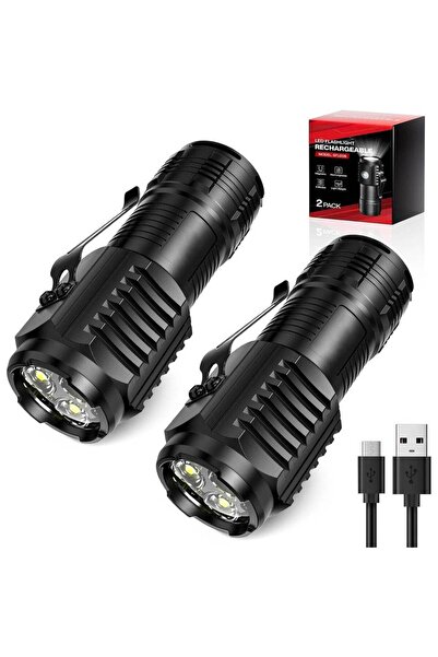 Choice Black 2PCS Super Bright 3 LED Flashlight Type-C Rechargeable Zoom Torch Portable MINI Lantern Powerf