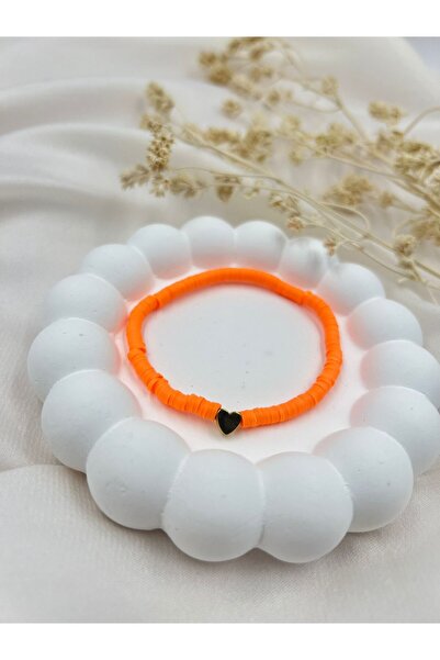 Lunarie Orange Miyuki Beaded Heart Detailed Women's Bracelet – Elastic Design...