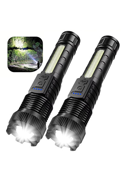 Choice ZOOM 2PCS Powerful LED Zoom Flashlight Telescopic Tactical Torch Type-C Rechargeable Lamp Red Blue D