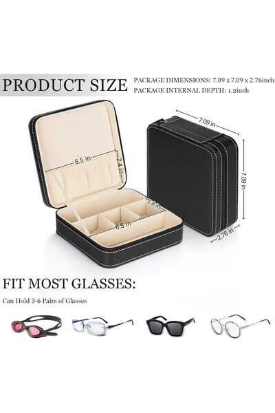 genernic Portable 3-Slot PU Leather Sunglasses Travel Organizer Case