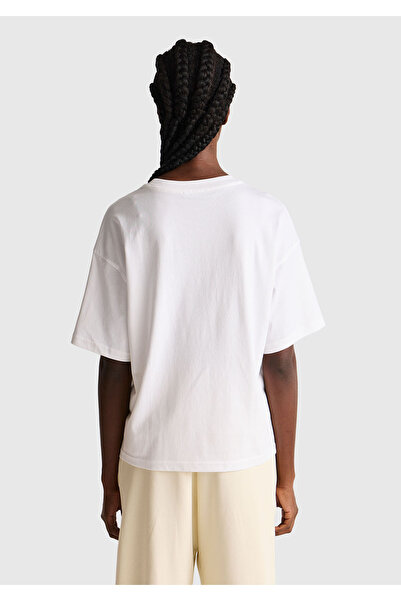 United Colors of Benetton Women's White-Pink Text 100% Cotton Front Text Printed Crew Neck T-Shirt