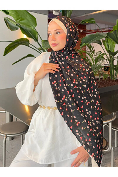 Nûda - Tarzın Değil , Tavrın Zarafeti Retro Patterned Cotton Shawl Inspiration Series Black Red Floral