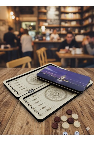 LİBE Ahşap Mini Seyahat Tavla Takımı İstanbul Kız Kulesi