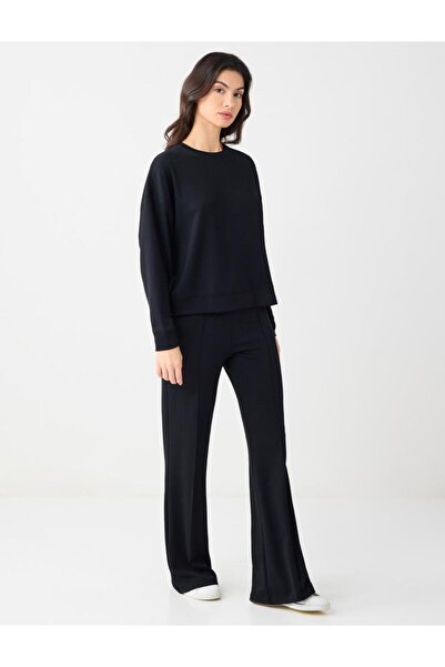 Jimmy Key Μαύρο παντελόνι Modal Jogger με ψηλόμεσο και φαρδύ πόδι