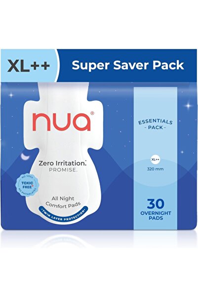 NUA فوط ليلية فائقة الأمان (XL++) للتدفق الغزير | عبوة من 30 قطعة