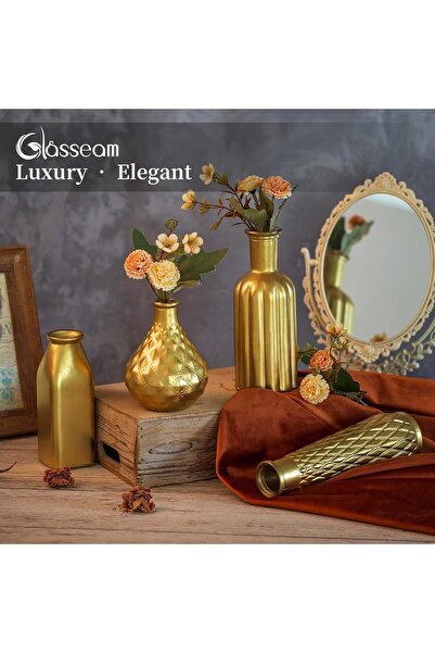 Glasseam Gold Glass Vases Set of 4 - Small Decorative Flower Vases
