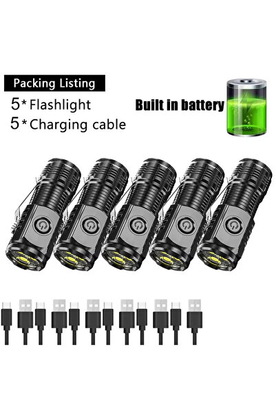 Choice 1000LM 5PCS High Strong Power LED Flashlight Built-in Battery Rechargeable with Pen Clip Torch Outdo