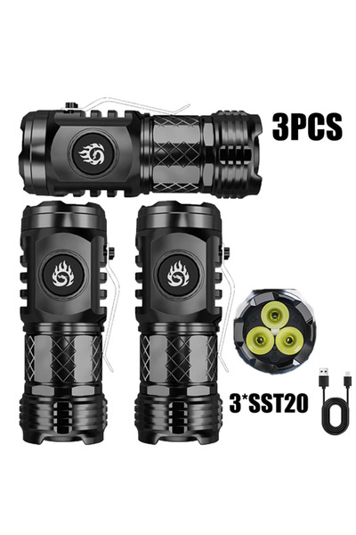 Choice 2000 لومن 3 قطع عالية الجودة 3*SST20 مصباح يدوي LED مدمج بطارية USB قابلة لإعادة الشحن قلم رأس مشبك