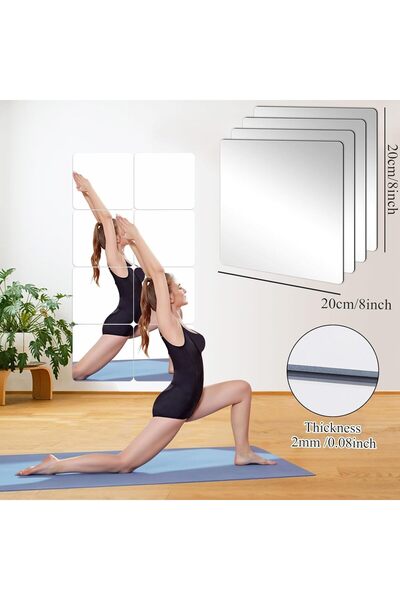 JUNEBRUSHS Frameless Self-Adhesive Acrylic Mirror Tiles, 18-piece 20×20 cm