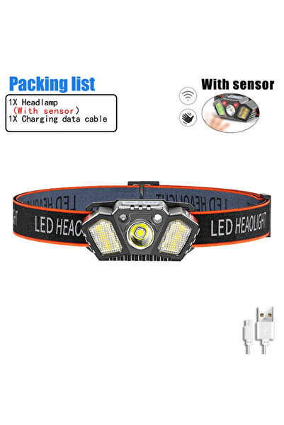 Choice مصباح أمامي LED محمول بمستشعر طراز A قابل لإعادة الشحن و6 أوضاع إضاءة ومصباح يدوي للرأس بالحث f