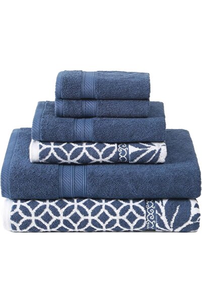 Modern Threads 6-Piece Dyed Jacquard Reversible Towel Set - Navy