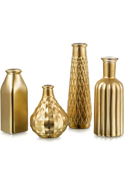 Glasseam Gold Glass Vases Set of 4 - Small Decorative Flower Vases