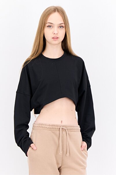 adidas سويت شيرت رياضي نسائي بأكمام طويلة لممارسة اليوجا، أسود