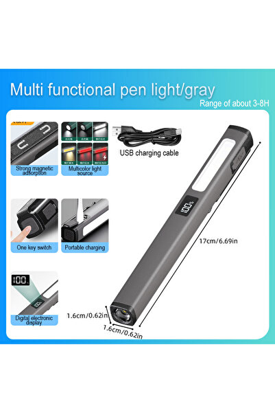 Choice مصباح يدوي W08-Gray بثلاثة مصادر ضوء، مصباح جيب طبي قابل لإعادة الشحن، مصباح مغناطيسي لإصلاح إضاءة العمل