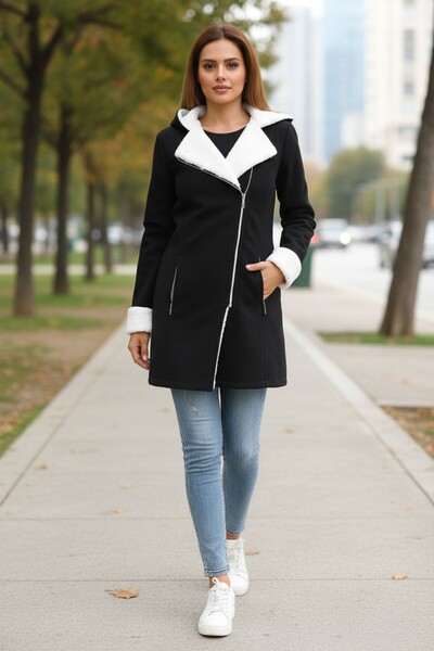 Toridas Women's Casual Winter Woolen Black Coat