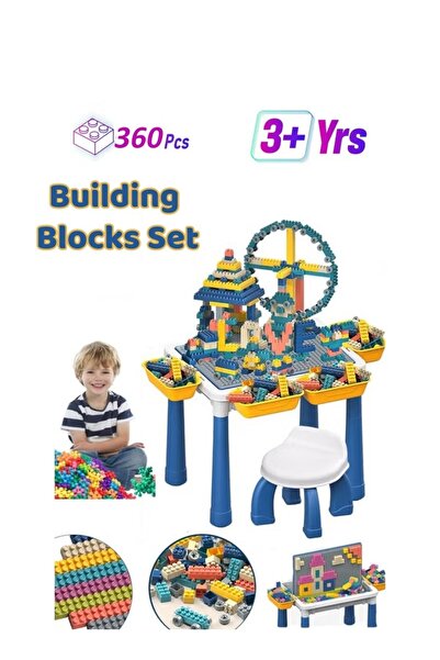 Generic Building Blocks Table Morandi Color Stacking Blocks DIY Assembled Educational Toys with Stool